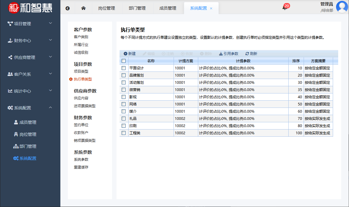 和智慧PEM 执行单类型设置